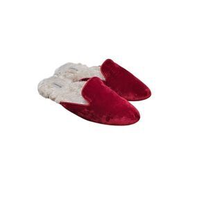 Birdies The Phoebe Ruby Red Velvet Faux Fur  Smoking Slipper Slip-on. Size 9.